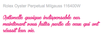 Rolex Oyster Perpetual Milgauss 116400W Optionelle quoique indispensable car maintenant vous faites partie de ceux qui ont réussit leur vie.